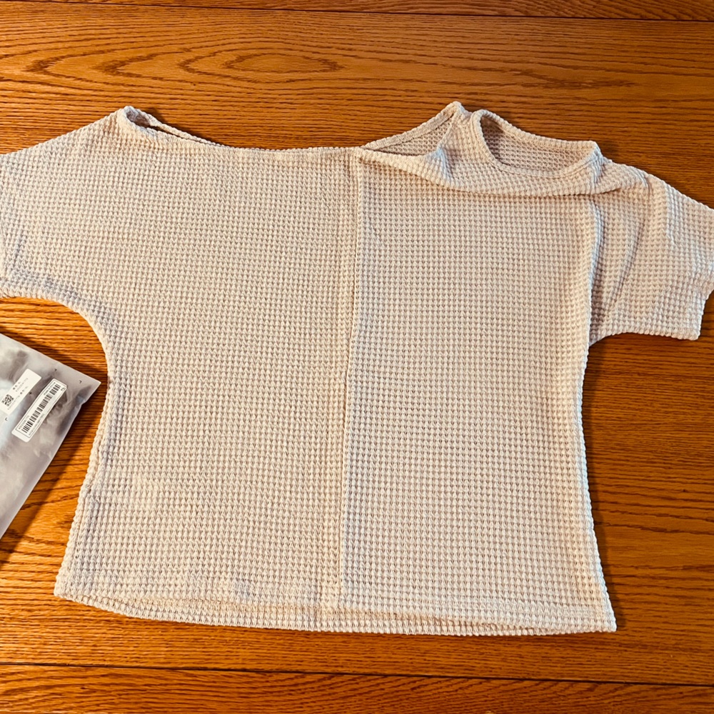 NWT SHEIN Ivory Waffle Knit Oversized Off The Shoulder Top Sz XL